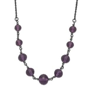 1928 Smokey Purple Glass Faceted Graduated Bead 16" Necklace w 3" ext